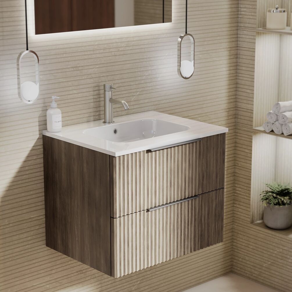 Lifestyle image of Marlow Rockford 600mm Wall-Hung Vanity Unit & Gloss White Basin